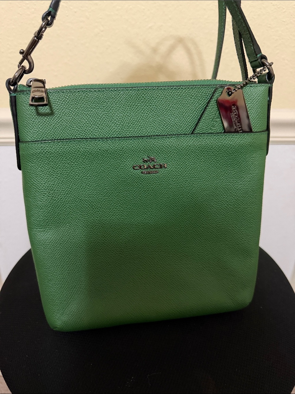 COACH Green Pebbled Leather Crossbody with Gun Metal Gray Hardware